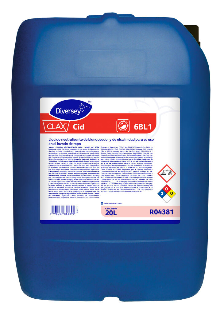CLAX CID 20L - LÍQUIDO NEUTRALIZANTE DE BLANQUEADOR Y DE ALCALINIDAD